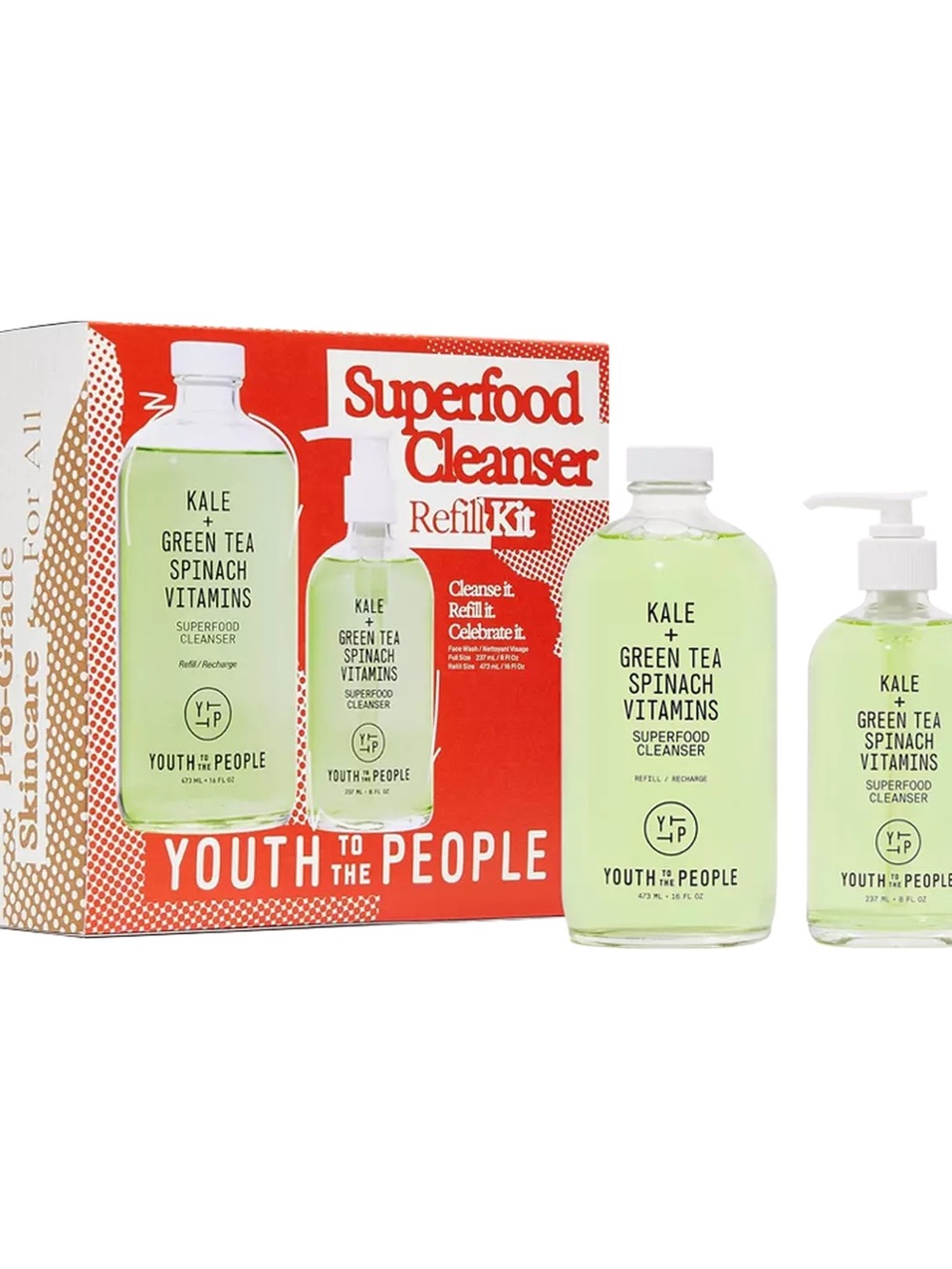 Superfood Cleanser - Kale + Green Tea set ( full size and 473 ml refill )
